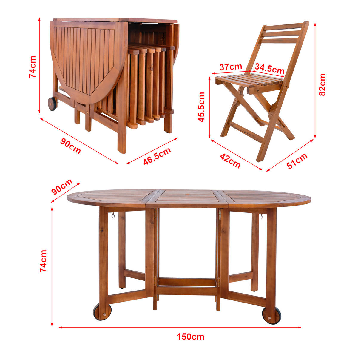 GARTENMÖBEL-SET 7 TLG. Acerenza - Akaziefarben, Holz - [en.casa]