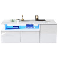 COUCHTISCH 100/50/35 cm weiß aus Spanplatte mit LED und 2 Schubladen - Weiß, Holzwerkstoff (100/50/35cm) - OKMYHOME