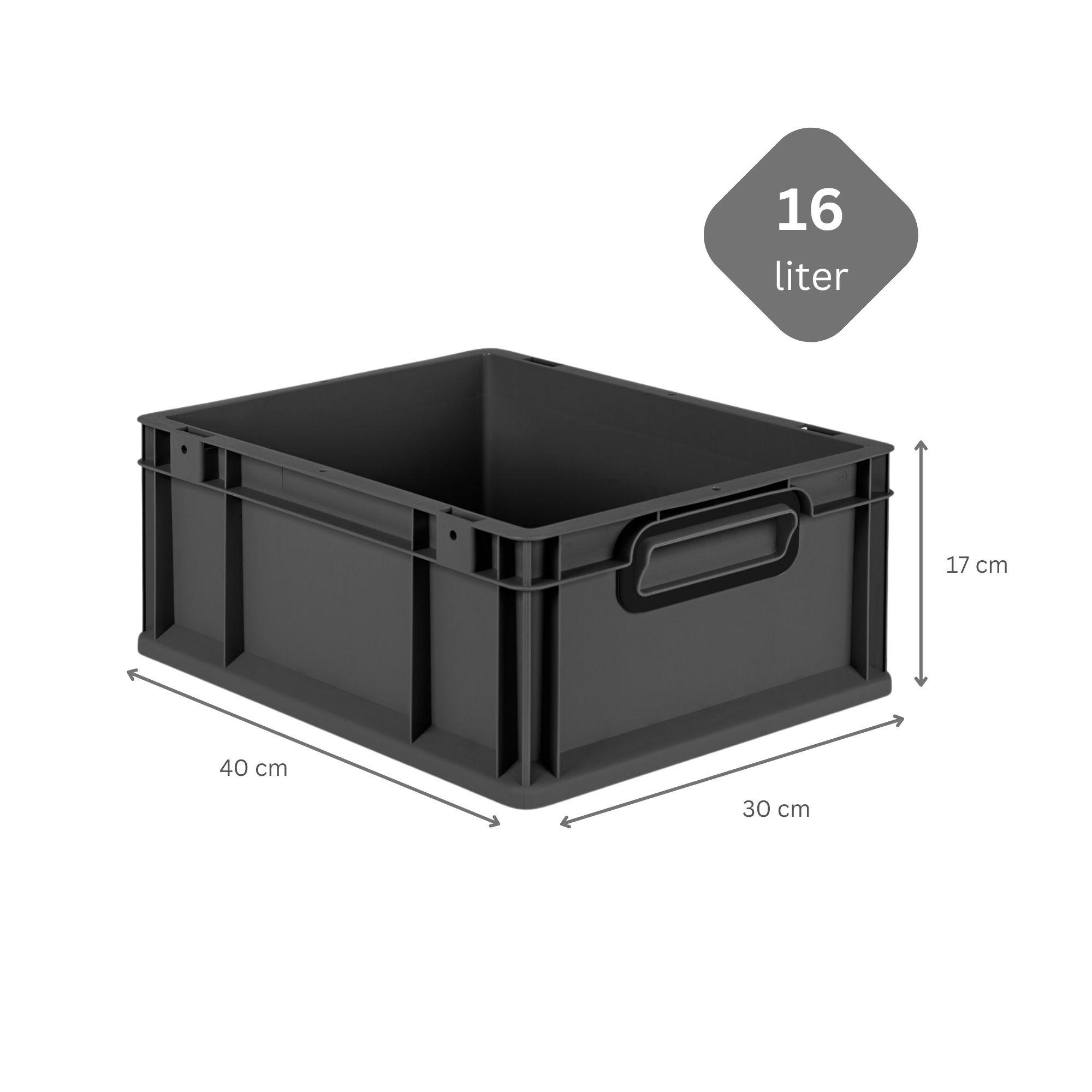 EUROBOX NextGen Color 17x30x40 cm 16 Liter Griffe schwarz zu, Schwarz - Anthrazit/Schwarz, Kunststoff (30/17/40cm) - PROREGAL