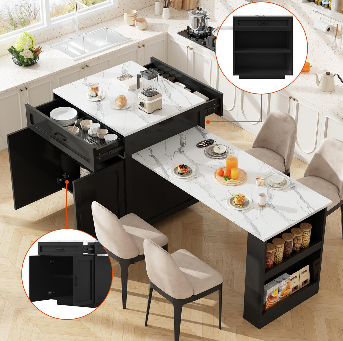 STEHTISCH ausziehbar mit Stauraum 98-204 x 70 x 93,5 cm Schwarz - Schwarz, Holz (70/93.5/204cm) - Beauniv