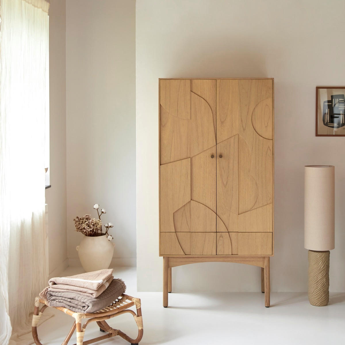 SCHRANK Otho Natur aus Helles Mindiholz - Naturfarben, Holz (90/180/45cm) - Tikamoon