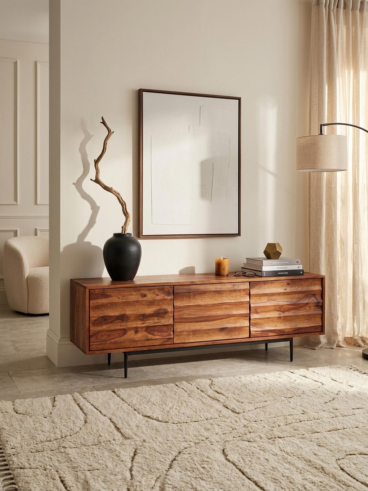 LOWBOARD Mango Massivholz Metall Industrial Stil für Fernseher bis 55 Zoll - Schwarz/Braun, Holz/Metall (147/50/38cm) - KADIMA DESIGN