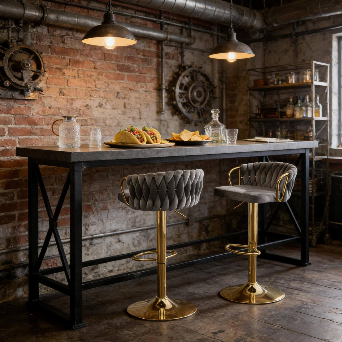 BARHOCKER Dunkelgrau im 2er-Set, höhenverstellbar und 360° drehbar - Dunkelgrau, Metall (49.5/98/50.5cm) - MIVRAY