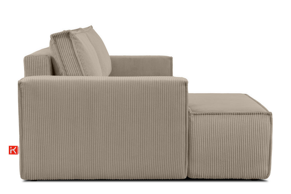 ECKSCHLAFSOFA-LINKS NAPI in Pet Friendly Cord-Stoff, beige - Beige/Schwarz, Textil (262/148cm) - KONSIMO®