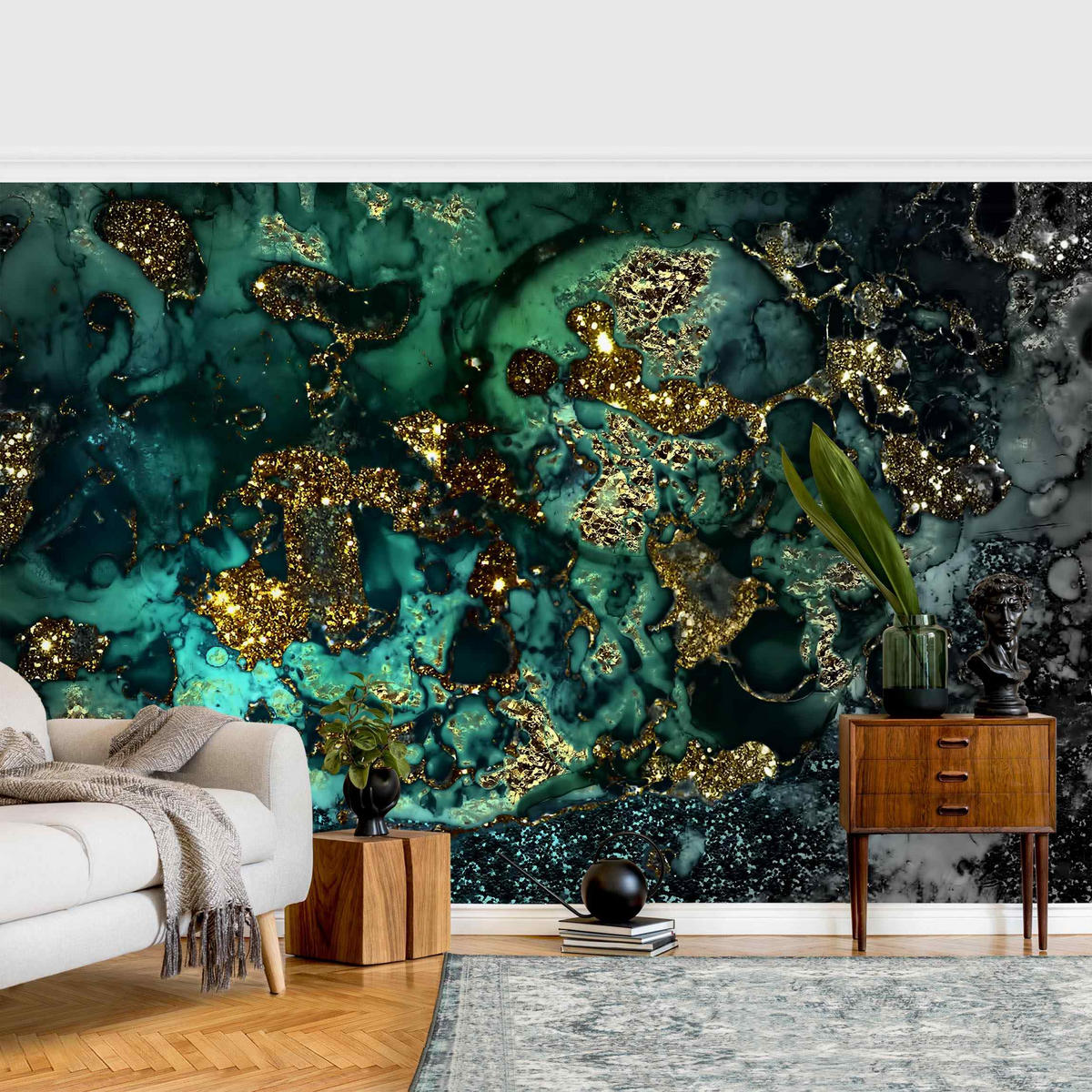 FOTOTAPETE Goldene Meeres-Inseln Abstrakt 384/255 cm - Schwarz, Papier (384/255cm) - Bilderwelten