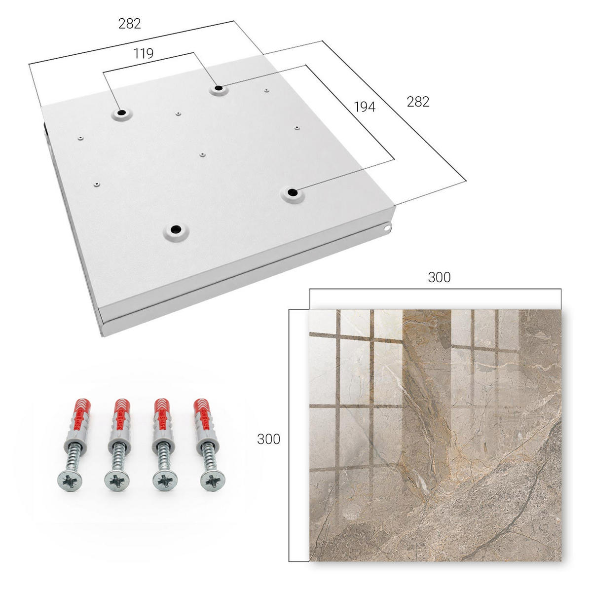 SCHLÜSSELBOX Weiß 30x30 cm – Türöffnung nach rechts - Natürliche Struktur - Grau, Metall (30/30/5cm) - TULUP