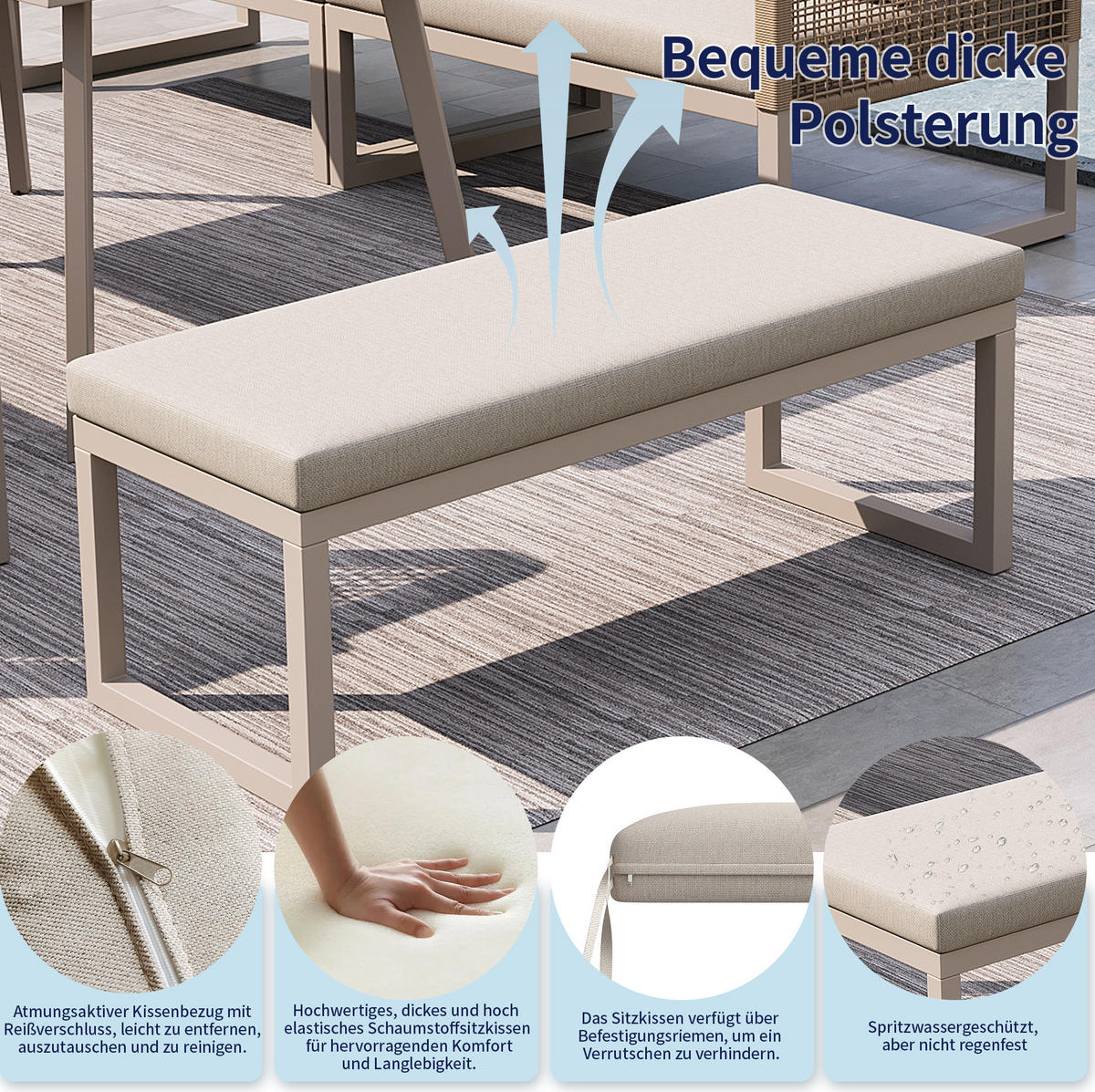 GARTENLOUNGE-SET, PE-Rattan mit Tisch & Sitzkissen, 5-teilig, 121,5/61/77 cm, Beige - Beige, Kunststoff - Redom