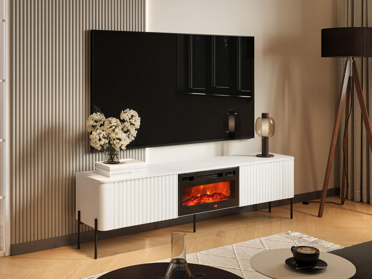 TV-LOWBOARD Vera 190 EF mit Kamin - Schwarz/Weiß, Holzwerkstoff/Metall (190/55/40cm) - MIRJAN24