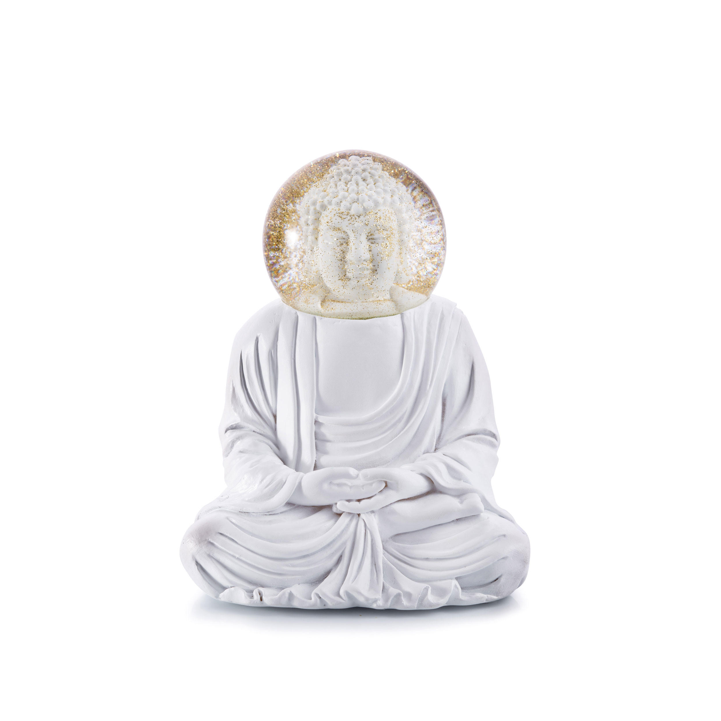 SCHNEEKUGEL Summerglobe The Buddha, Polyresin, Glas, Weiß, 15 cm - Weiß, Kunststoff (11.5/15/11.5cm) - Donkey Products