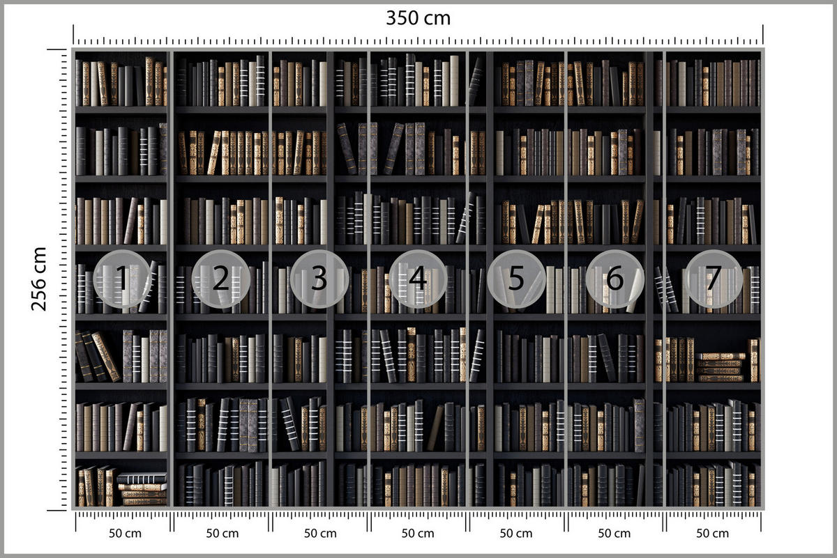FOTOTAPETE für Büro Bücherregale Bibliothek Literatur 350x256 - Beige/Creme, Papier (350/256cm) - Muralo