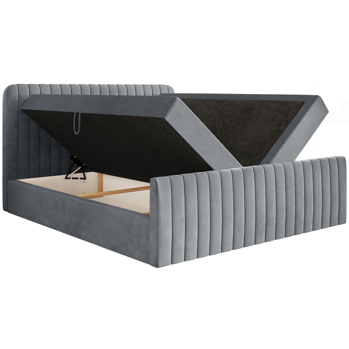BOXBETT Saliano mit Topper und Samtbezug Grau, 180x200 cm - Grau, Kunststoff/Textil (180/200cm) - Selsey