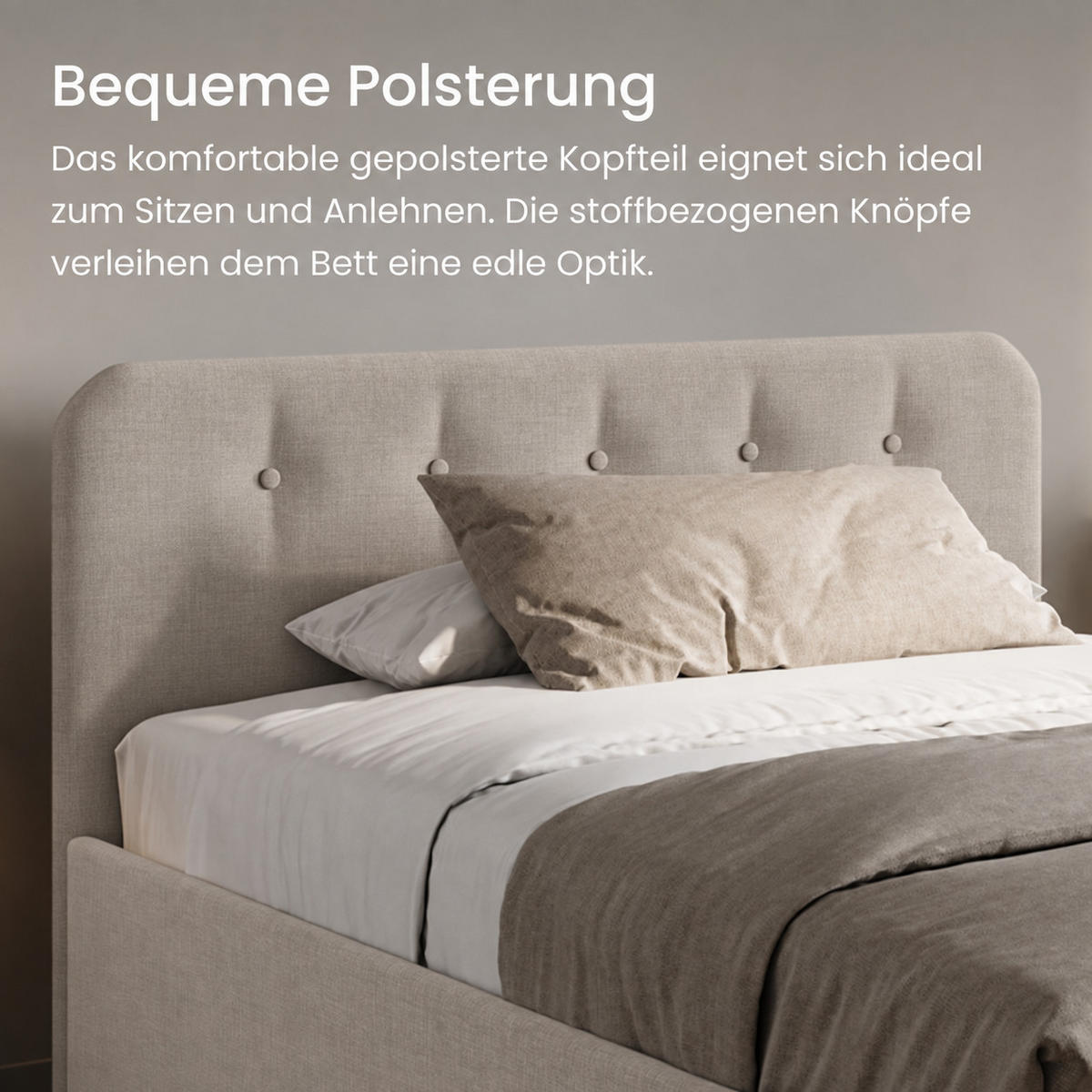 POLSTERBETT mit verstellbarem Lattenrost & Bettkasten, Kaltschaummatratze, 140 x 200 cm in Creme - Creme, Holzwerkstoff/Textil (140/200cm) - Home Collective