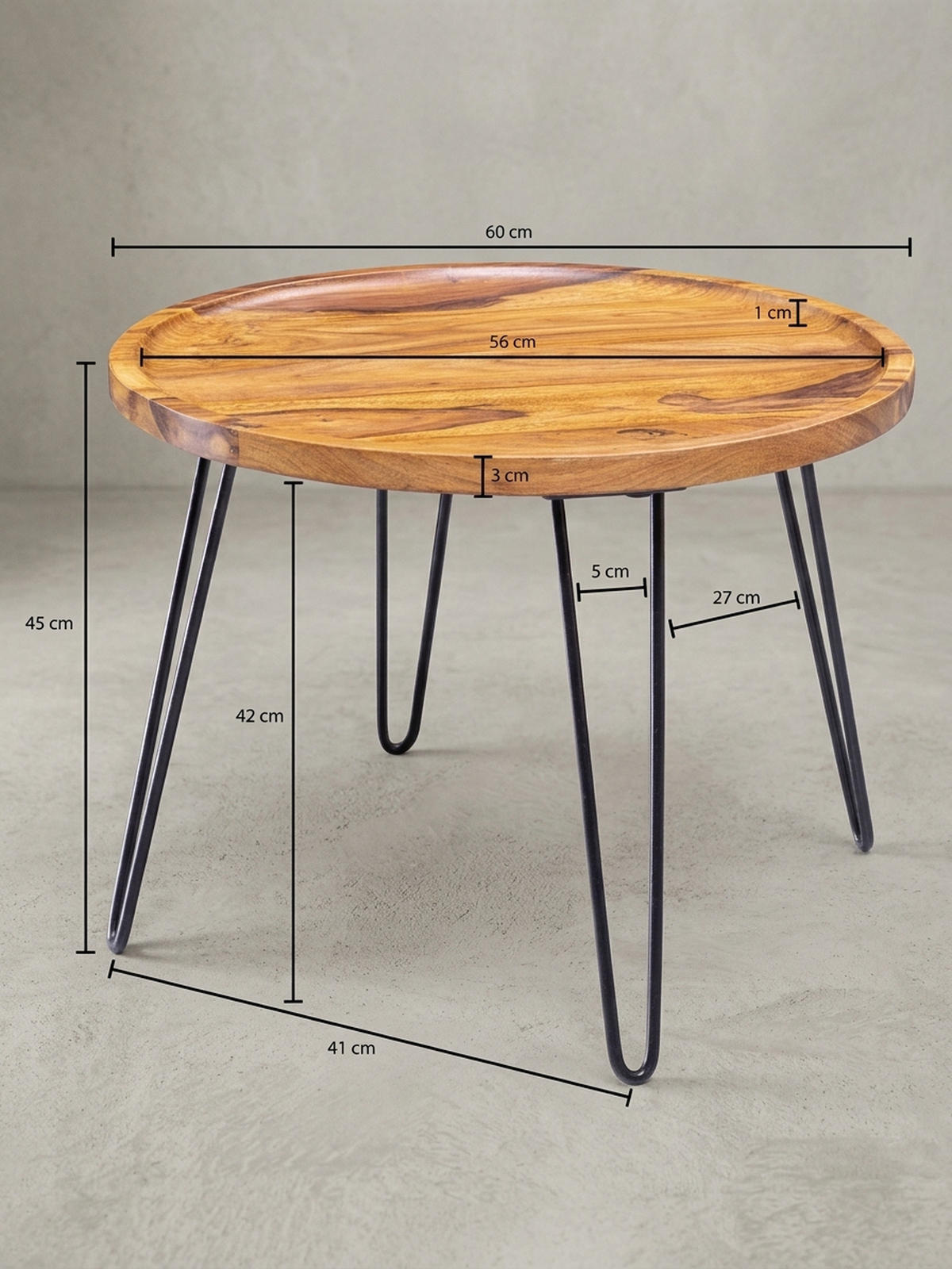 COUCHTISCH aus Sheeshamholz mit Haarnadelbeinen, modernem Design und großer Ablagefläche - Schwarz/Braun, Holz/Metall (60/60/45cm) - KADIMA DESIGN
