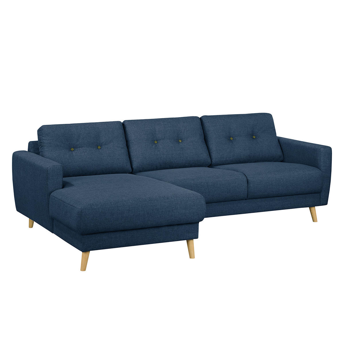 ECKSOFA mit Longchair - Hellbraun/Blau, Holz/Textil (233/148cm) - home24