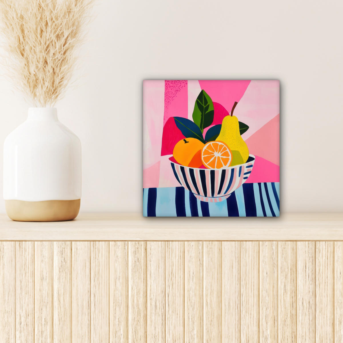 LEINWANDBILD Obst - Abstrakter Hintergrund - Rosa Deko Wohnzimmer 20x20 cm - Pink, Textil (20/20cm) - MuchoWow