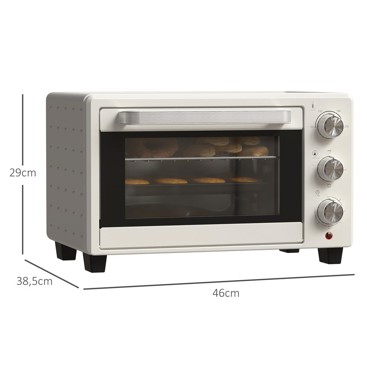 MINIBACKOFEN 21L mit Drehspieß, Edelstahl Mini Ofen mit Grillfunktion, Backblech & Grillrost, 3 Kochmodi, Cremeweiß - Beige, Metall (46/29/38.5cm) - Beaface