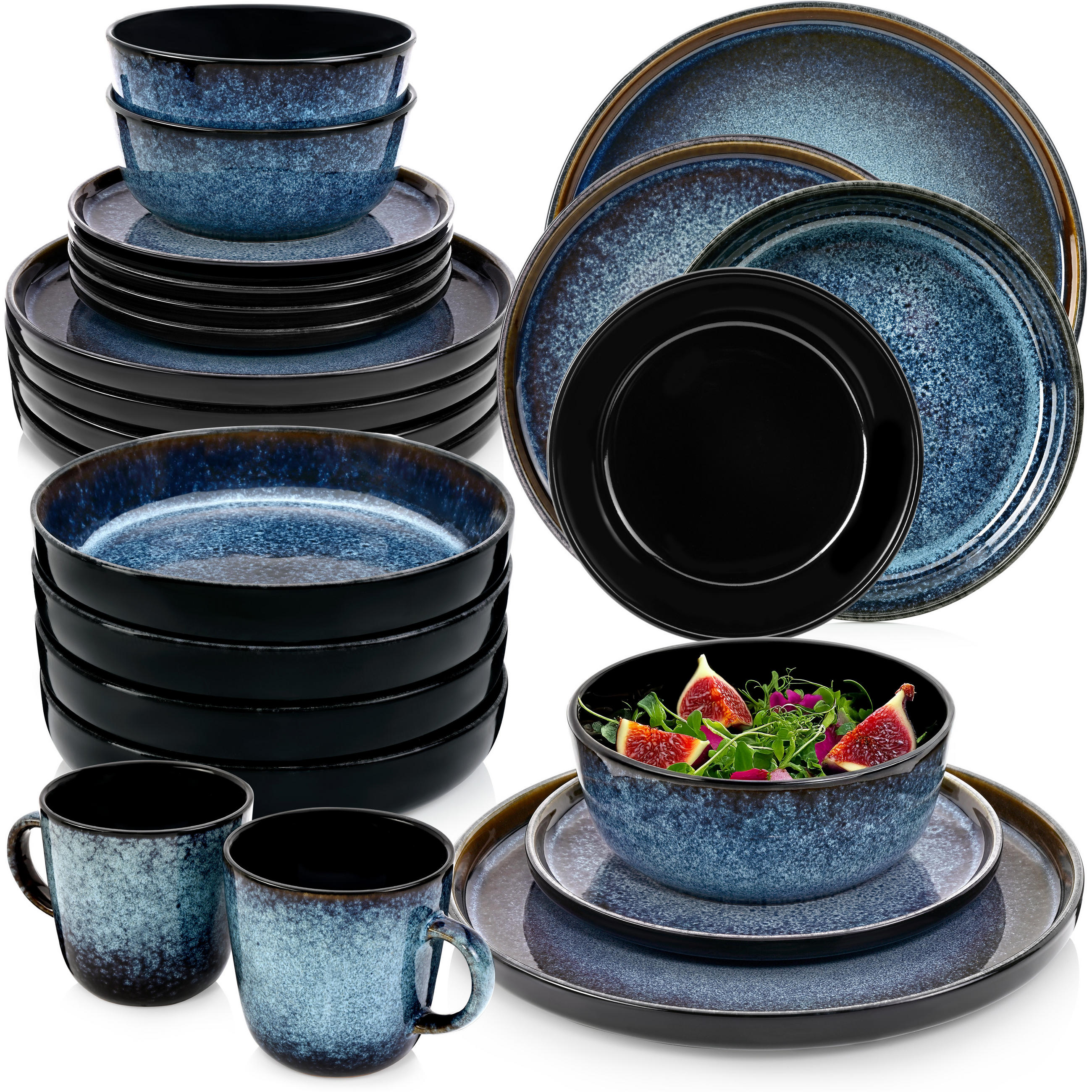 KOMBISERVICE OSAKA - 30 teilig aus Steingut - Blau, Stein (27/10.4/27cm) - Sänger