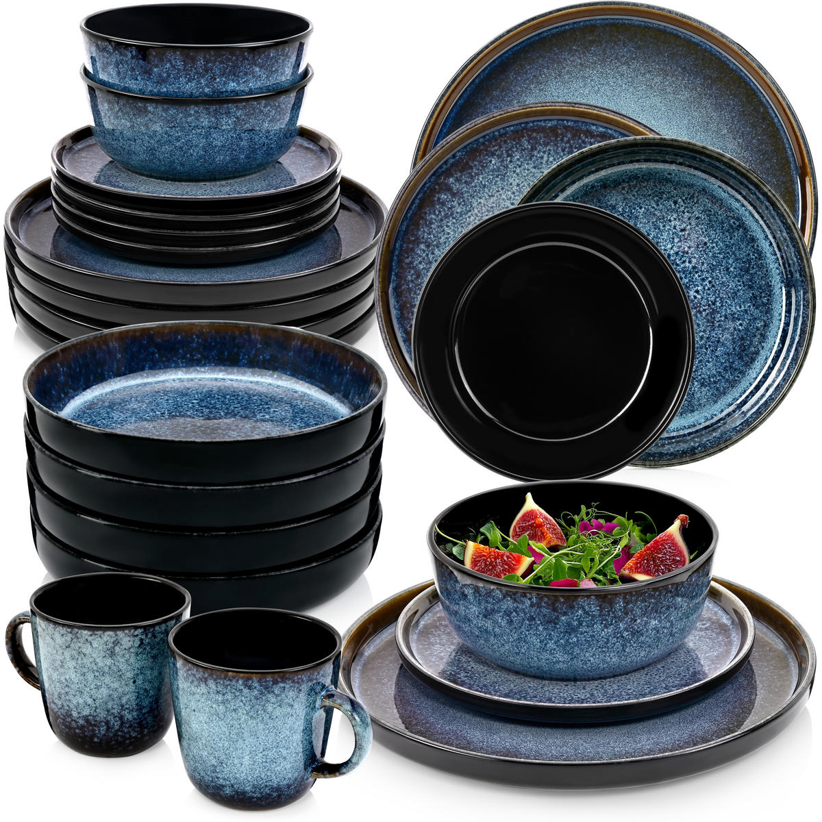 KOMBISERVICE OSAKA - 30 teilig aus Steingut - Blau, Stein (27/10.4/27cm) - Sänger