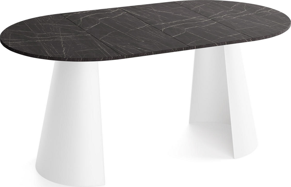 ESSTISCH Lamio runder ausziehbarer, Marmor Schwarz 120-200/120/76 cm - Anthrazit/Weiß, Holzwerkstoff/Metall (120/120/76cm) - WFL GROUP