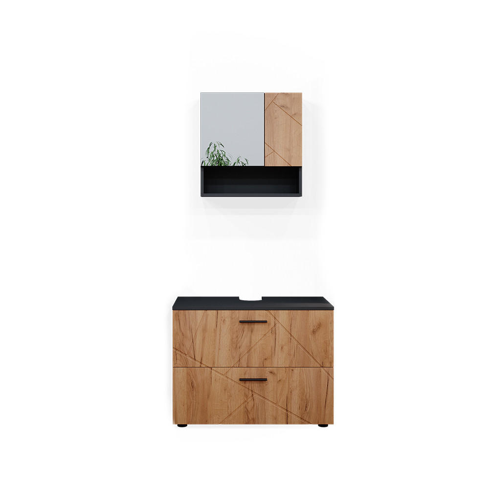 BADMÖBEL-SET Irma Goldkraft Eiche/Anthrazit 2 Teile - Anthrazit/Eiche Wotan, Holzwerkstoff (80/58.6/41cm) - Vicco