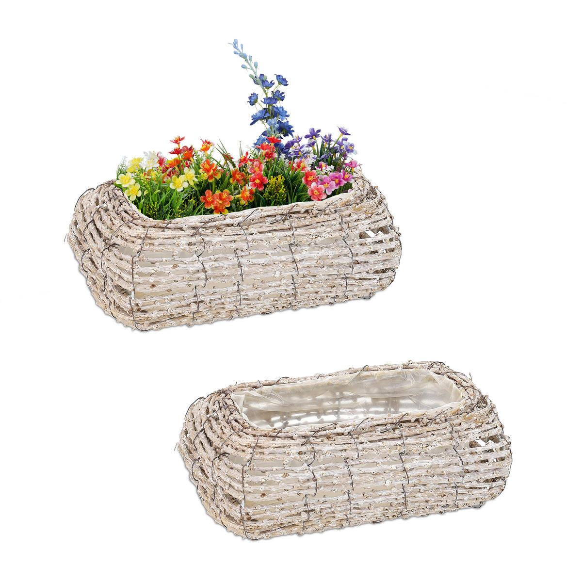 2XBLUMENTOPF - Weiß, Kunststoff/Textil (25/10/15cm) - Relaxdays