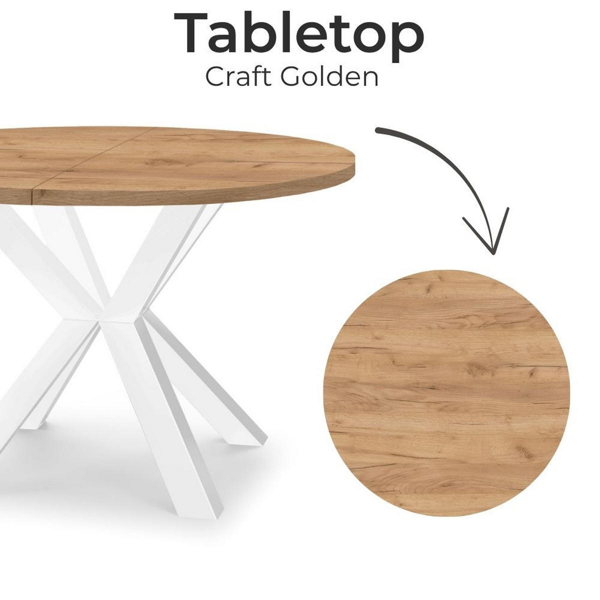 ESSTISCH RAL mit Holzbeinen, Durchmesser: 110 / 210 cm Eiche Craft Golden / Weiß - Eichefarben/Weiß, Holz (110/210/77cm) - Dekori_Interiors