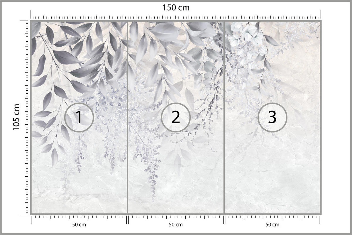 FOTOTAPETA Pre Spálňu Subtílne Popínavé Listy Sivá 150 x 105 cm - sivá/biela, papier (150/105cm) - Muralo