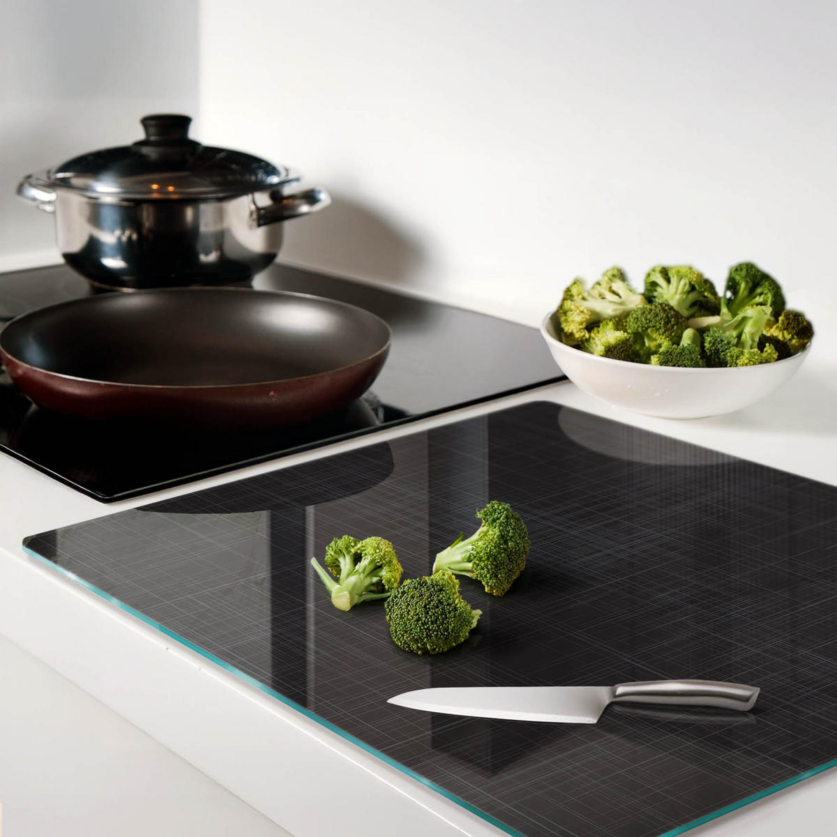 GLASPLATTE 60x52 cm Leinenstruktur - Schwarz, Glas (60/0.4/52cm) - TULUP