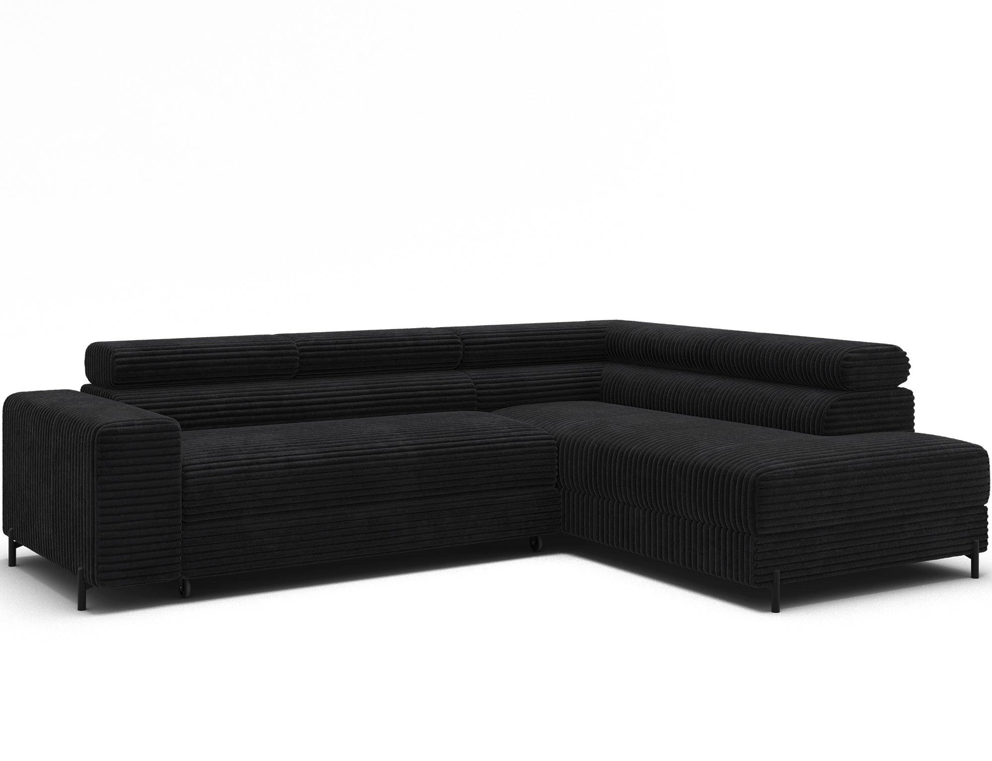 ECKSOFA COLESIO L-Form, Schlaffunktion, Bettkasten, verstellbare Kopfstützen, Wellenfederung, Metallfüße, breiter Cordstoff - Schwarz, Kunststoff/Metall (204/269cm) - Wohnideebilder
