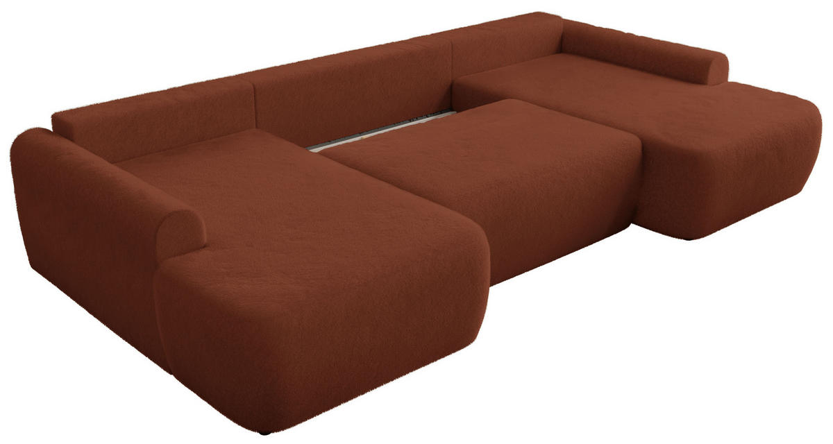 WOHNLANDSCHAFT CUBO U Orange Plüsch - Schwarz/Orange, Kunststoff/Textil (370/100/187cm) - MKS