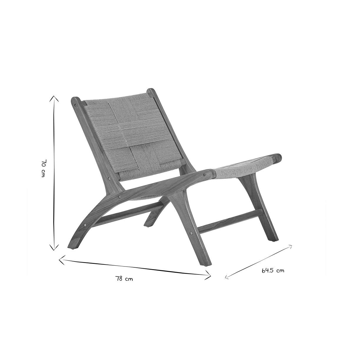 LOUNGESESSEL Massivholz Teak Geflochtenes Seil YARI - Braun, Holz (78/70/64.5cm) - Miliboo