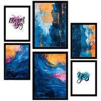 POSTER Set Mit 6 Abstrakte Farben Blau Gold Türkis Formen A3 & A4 Schwarzer Rahmen - Schwarz, Papier (29/3cm) - Nacnic