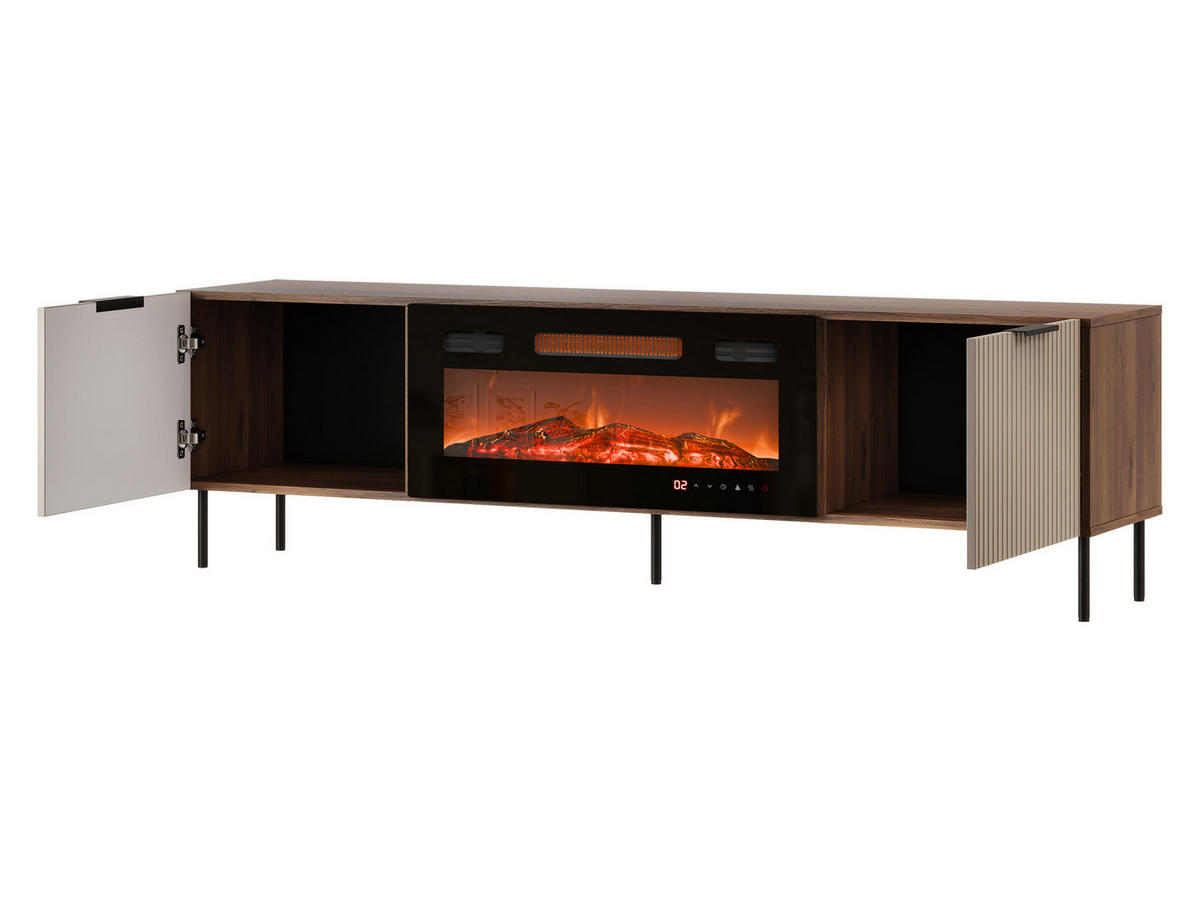 TV-LOWBOARD Almera 06 mit Kamin - Kaschmir/Nussbaumfarben, Holzwerkstoff/Metall (181/53/42cm) - MIRJAN24