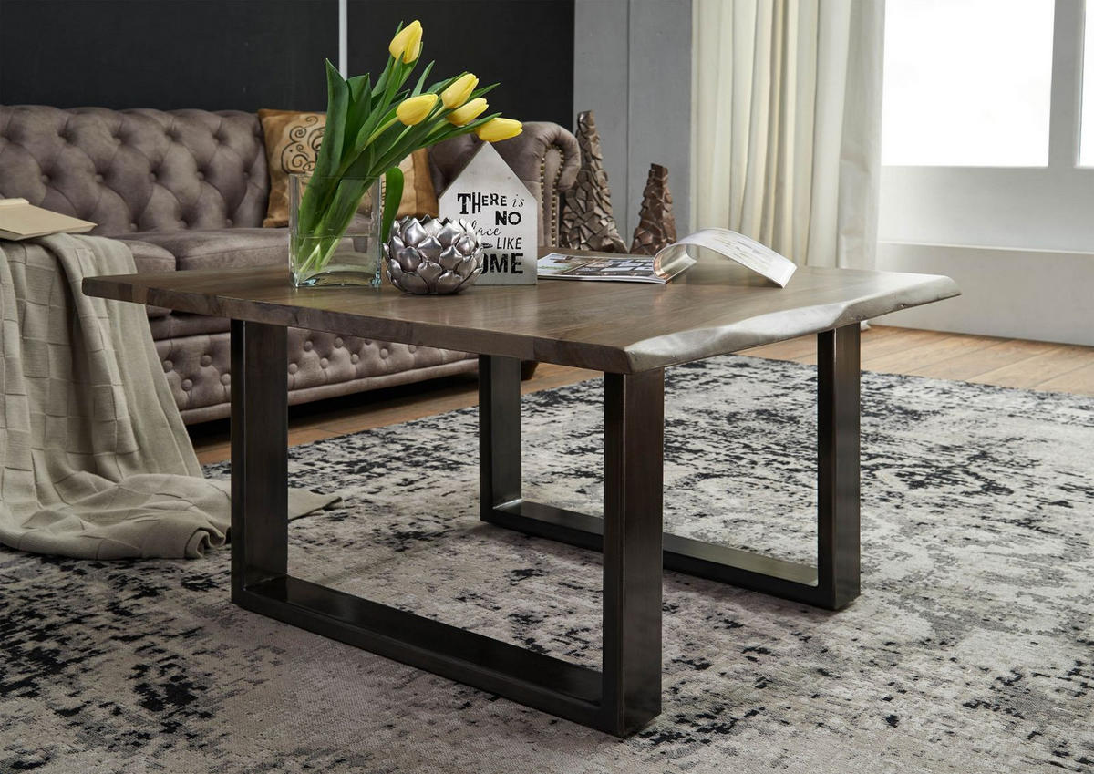 COUCHTISCH Sheesham 80x80x45 smoked oak lackiert Plattenstärke 2,5cm FREEFORM #0201 - Grau, Holz (80/80/45cm) - Massivmoebel24