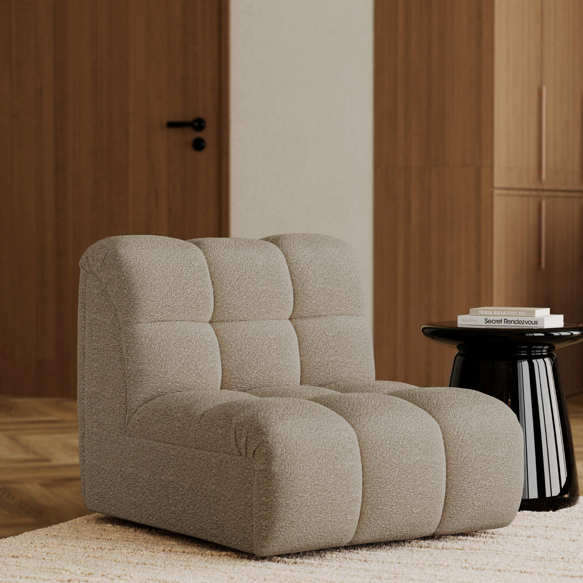 MODULARER Drehsessel SEVEN Bouclé-Stoff Taupe 81cm - Taupe, Textil (81/77/98cm) - Premium Interiors