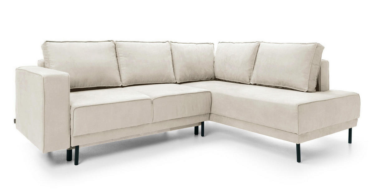 ECKSOFA Rodario Hellbeige Velours - Ecru/Schwarz, Textil/Metall (247/187cm) - Selsey