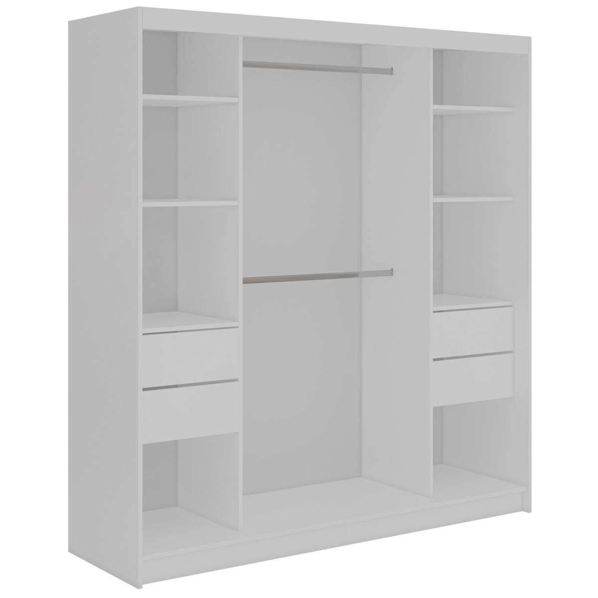 SCHWEBETÜRENSCHRANK mit Schubladen 200 - DUBROWNIK - Weiß mit Spiegel - Alufarben/Weiß, Holzwerkstoff/Metall (200/216/61cm) - MKS