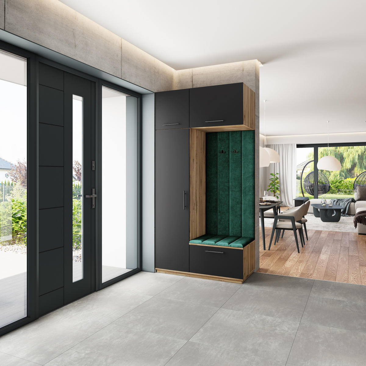 GARDEROBENSCHRANK REMA 120/240/60 cm Modern Garderobe-Set Eiche Wotan - Eiche Wotan/Schwarz, Holzwerkstoff (120/240/60cm) - MASSENO