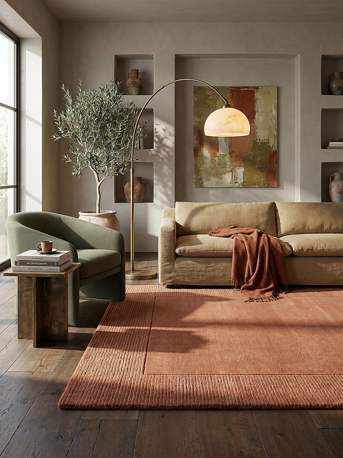 WOLLTEPPICH Uni-Design, mit Randdetails, handgewebt MOLE, Orange 200x290 cm - Orange, Textil (290/200cm) - KADIMA DESIGN