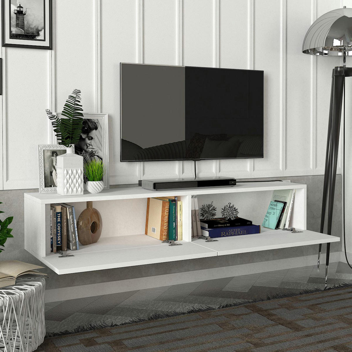 TV-ELEMENT Toivakka - Weiß, Holzwerkstoff (135/25/31cm) - [en.casa]