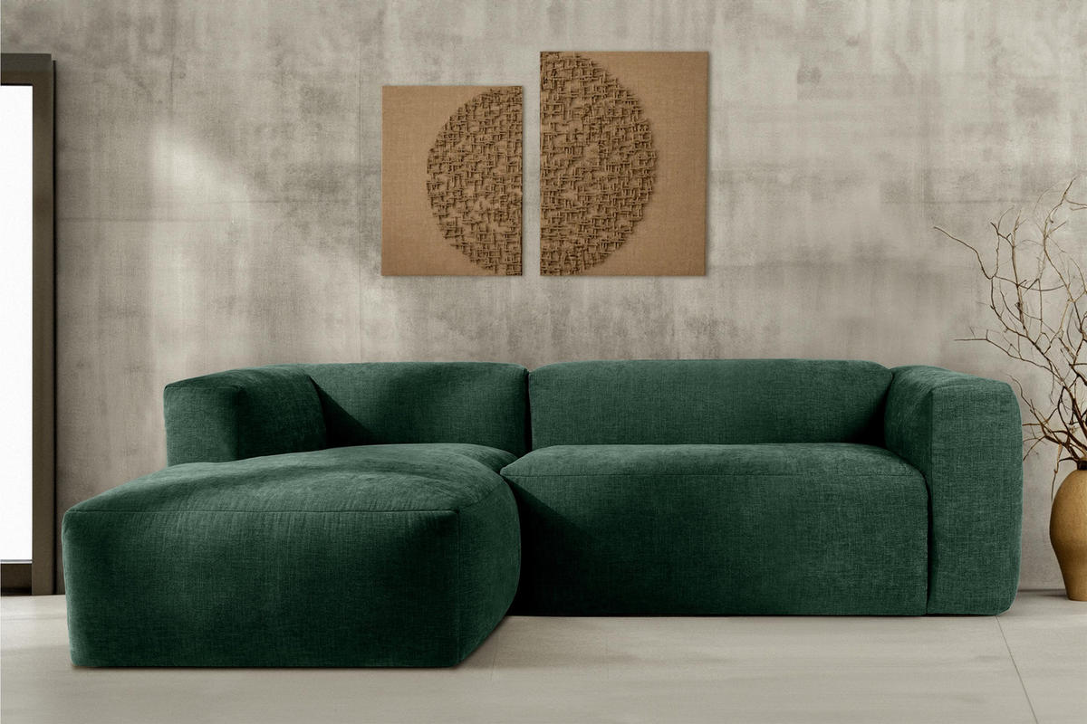 ECKMODULSOFA-LINKS BUFFO 3/4 Sitzer mit extrem weicher Sitzfläche, Gewebestoff, maritim - Grün, Textil (237/180cm) - KONSIMO®
