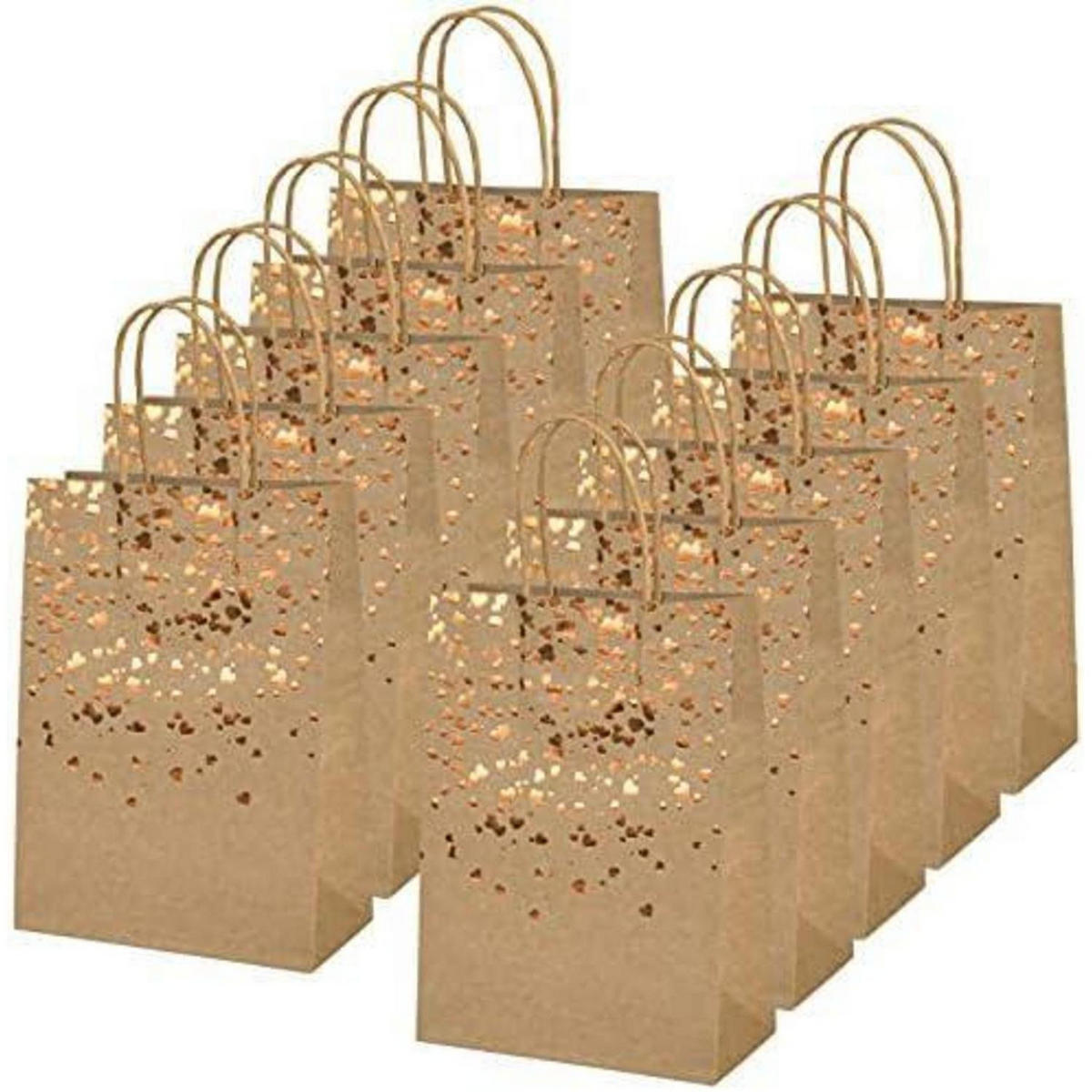 GESCHENKTÜTEN 10-teiliges Set mit Herz-Verzierung 21 x 15 cm - Bronzefarben, Papier (8/21/15cm)