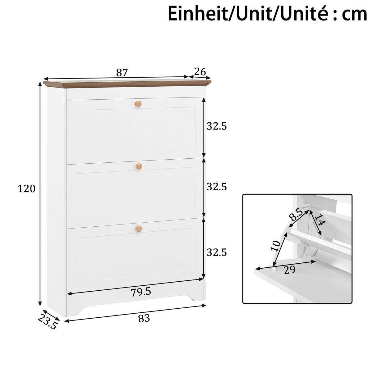 SCHUHSCHRANK aus MDF 87x26x120cm in Weiß mit 3 Klappen & Soft-Close - Weiß, Holzwerkstoff (87/120/26cm) - Modfu