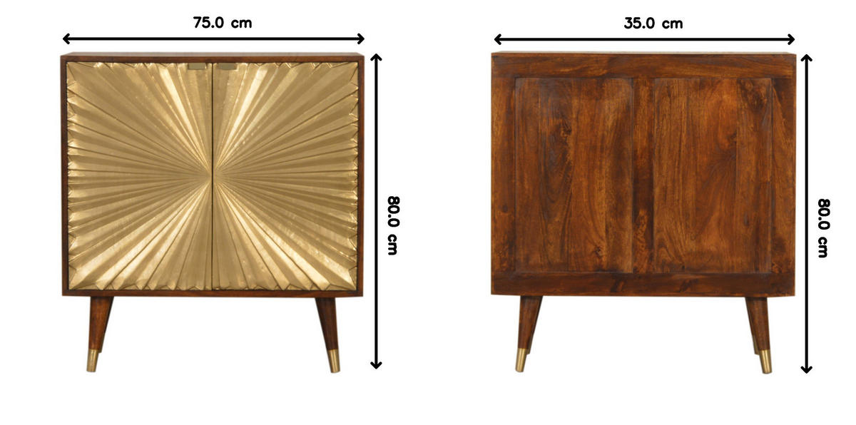 KOMMODE goldfarben, Kastanienholz-Finish - Messingfarben/Braun, Holz/Metall (75/80/35cm) - Artisan Furniture