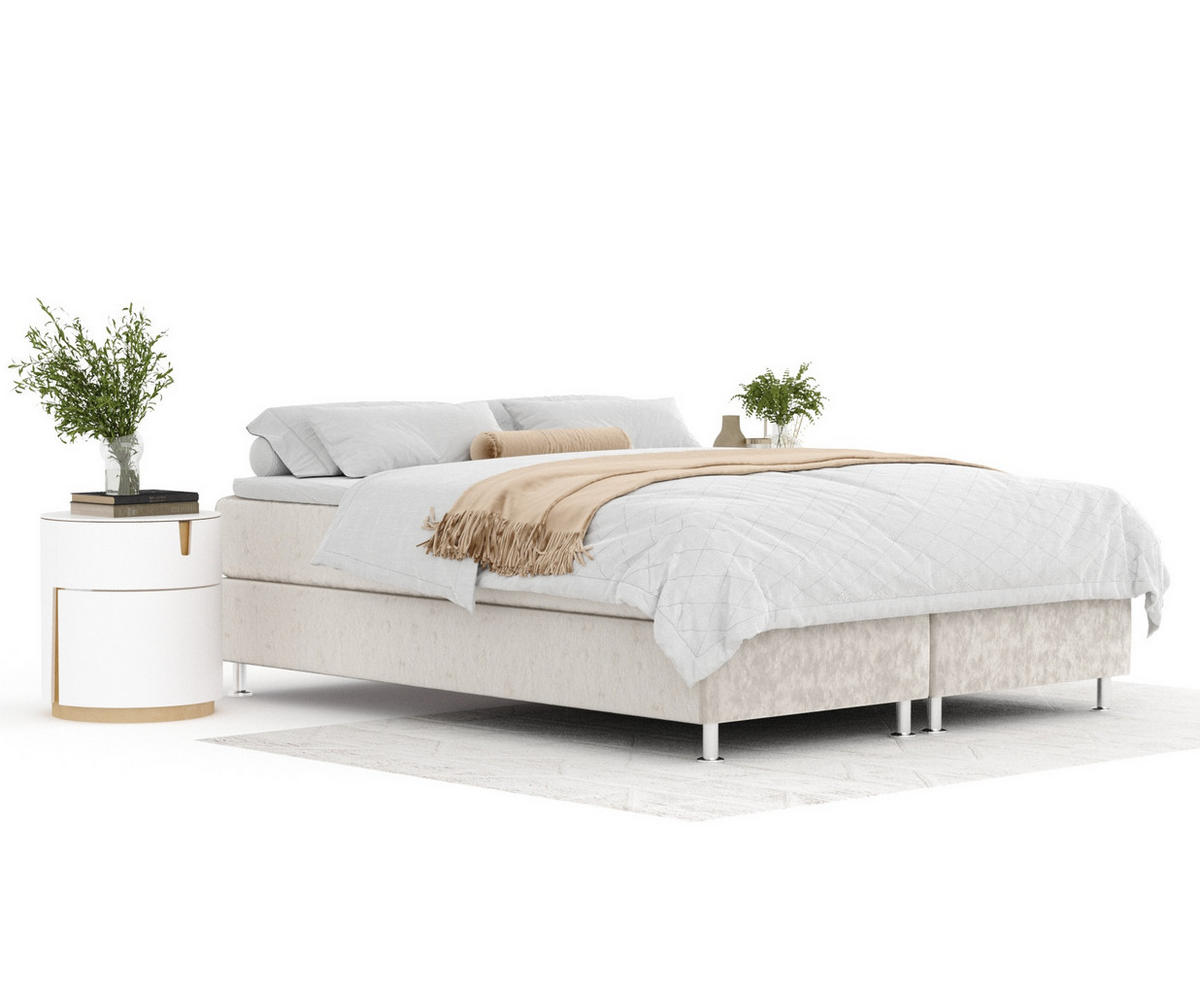 BOXSPRINGBETT Sub Ecru 160/200 cm mit Latex-Topper - Ecru/Silberfarben, Holz/Holzwerkstoff (160/200cm) - Maison de Reve