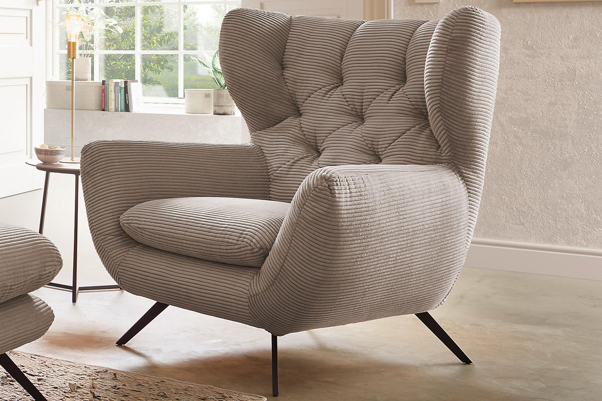 SESSEL CHARME Taupe - Taupe/Schwarz, Textil/Metall (100/106/95cm) - KAWOLA