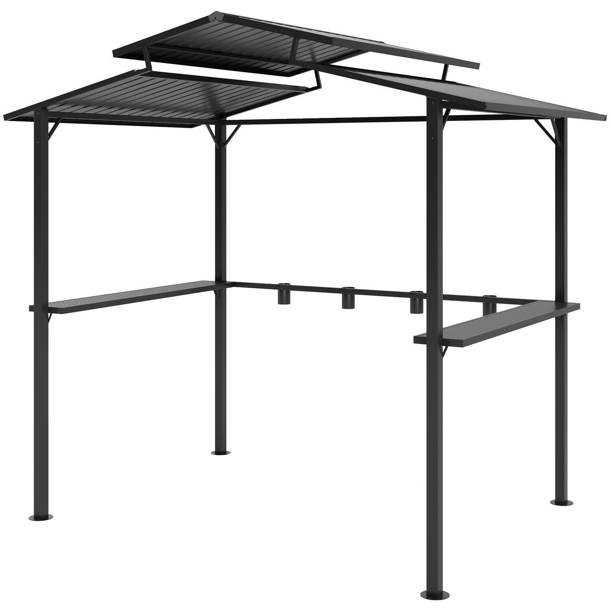 GRILLPAVILLON 250 x 160 x 250 cm wasserdicht Gartenpavillon mit Doppelschichtdach, Seitenregalen Schwarz - Schwarz, Metall (250/250/160cm)