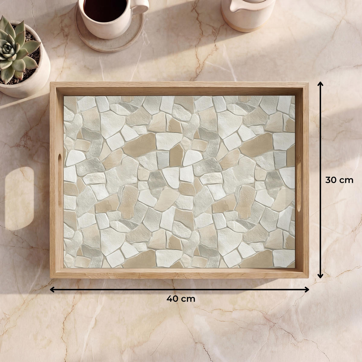 TABLETT - Mosaik - Steine - Beige - 40x30 cm - Beige, Holz (40/5/5cm) - OnlyWow