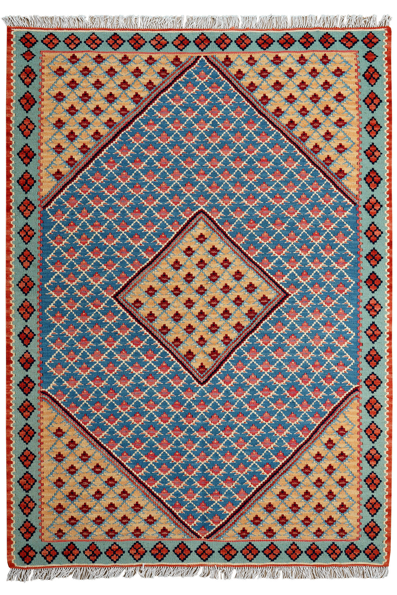HANDWEBTEPPICH Kelim Senneh Blau 151/108 cm - Blau, Textil (108/151cm) - Looma
