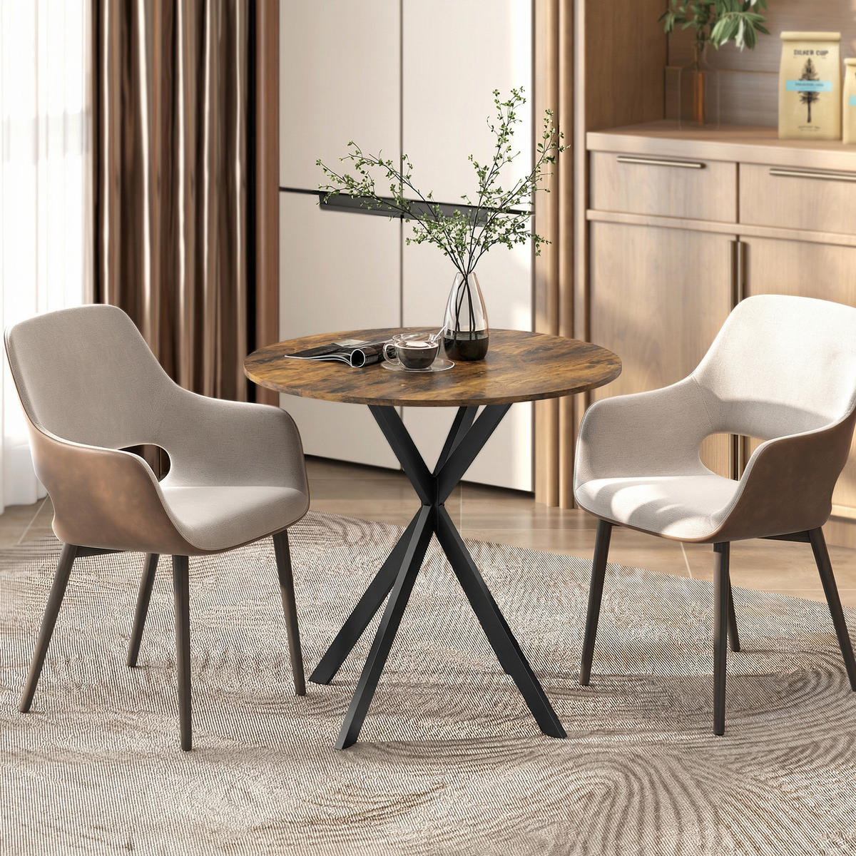 KÜCHENTISCH rund Braun 80/80/75 cm - Schwarz/Braun, Metall (80/80/75cm) - HOMCOM